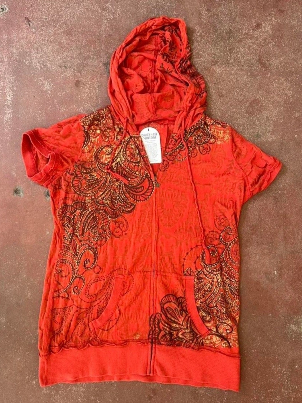 Maurices Red Short-Sleeve Zip Hoodie with Paisley Print